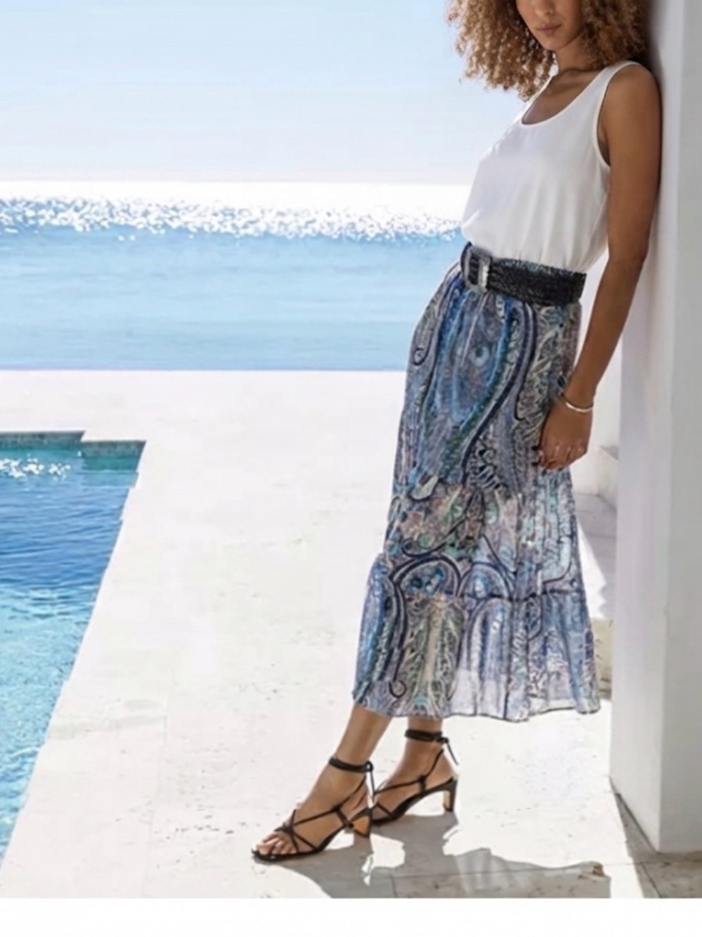 Ba&Sh - women’s Bahia mix blue print Midi Tiered skirt 100% Viscose size XS